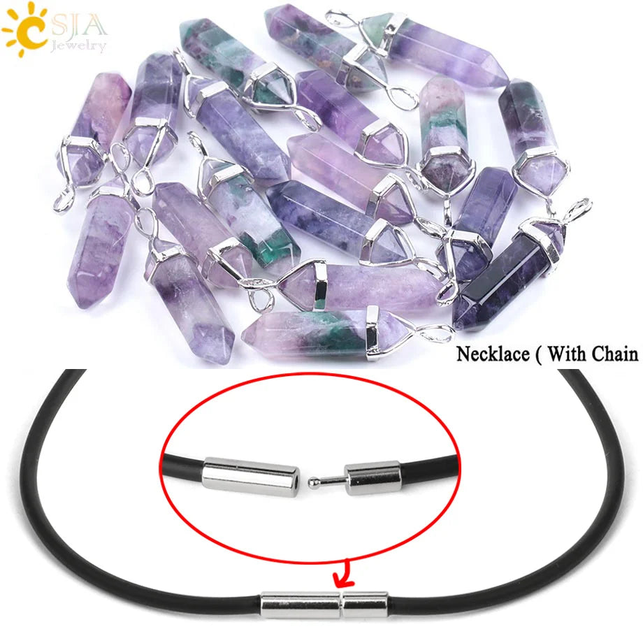 Natural Fluorite Hexagonal Pendant Necklace
