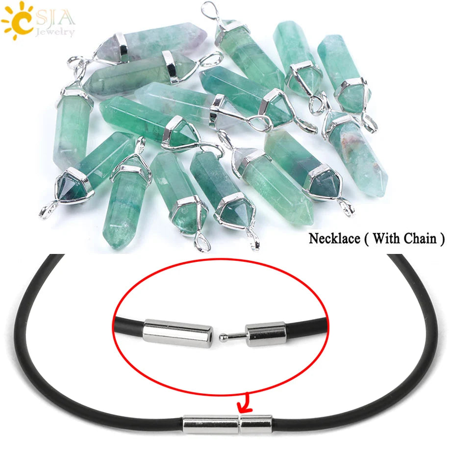 Natural Fluorite Hexagonal Pendant Necklace