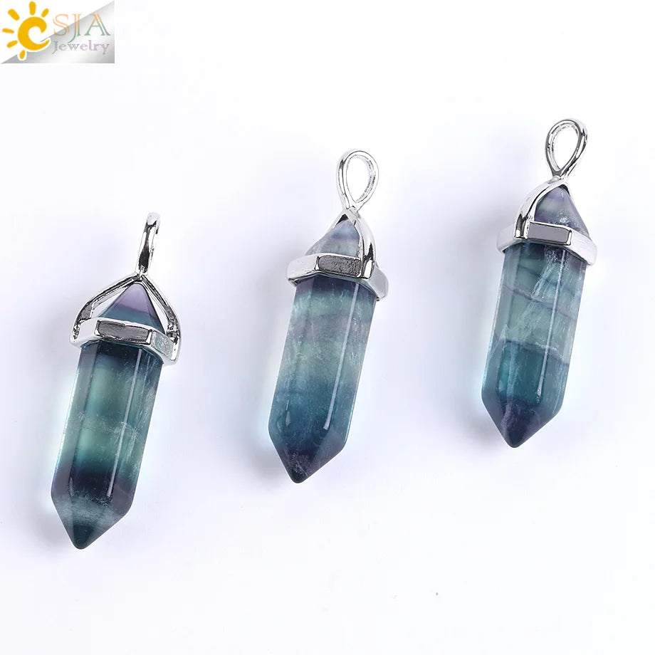Natural Fluorite Hexagonal Pendant Necklace