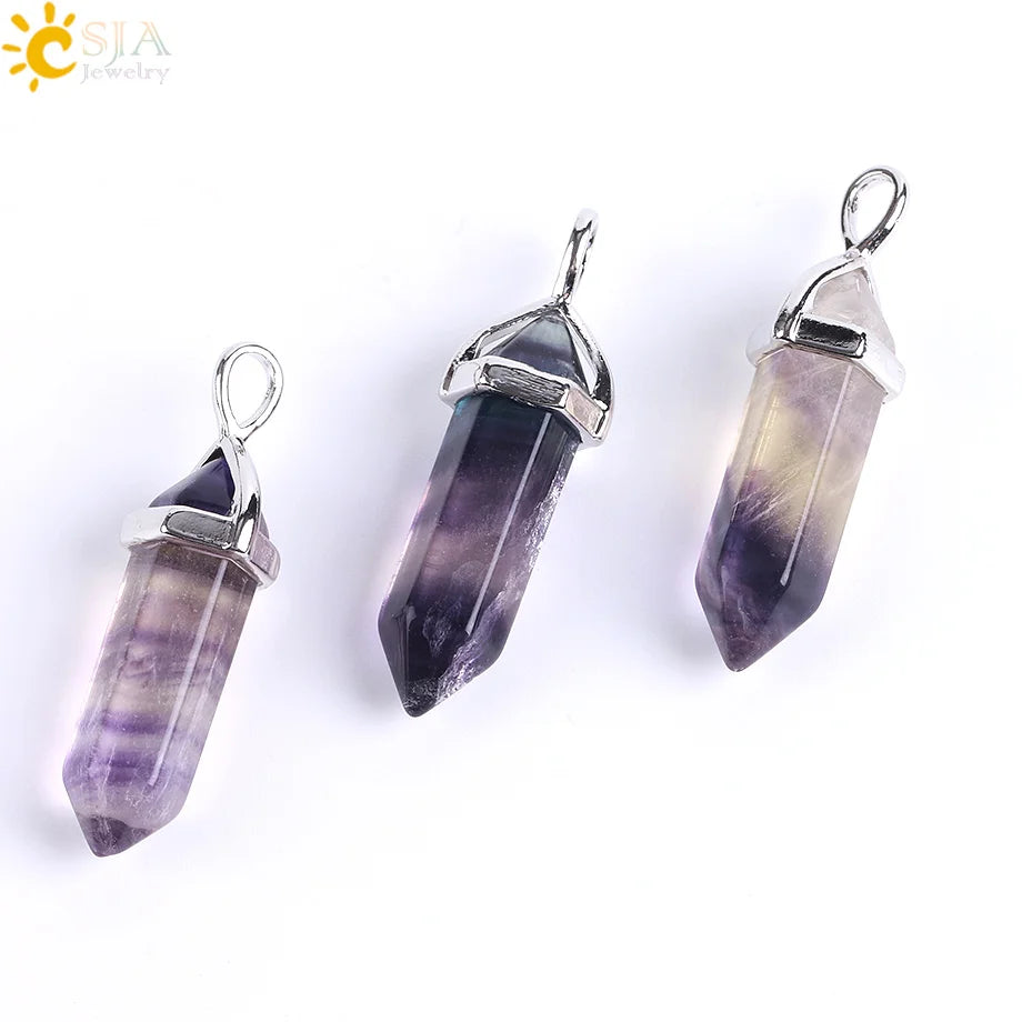 Natural Fluorite Hexagonal Pendant Necklace