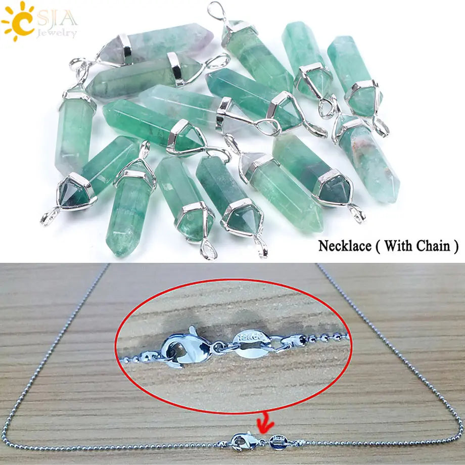Natural Fluorite Hexagonal Pendant Necklace