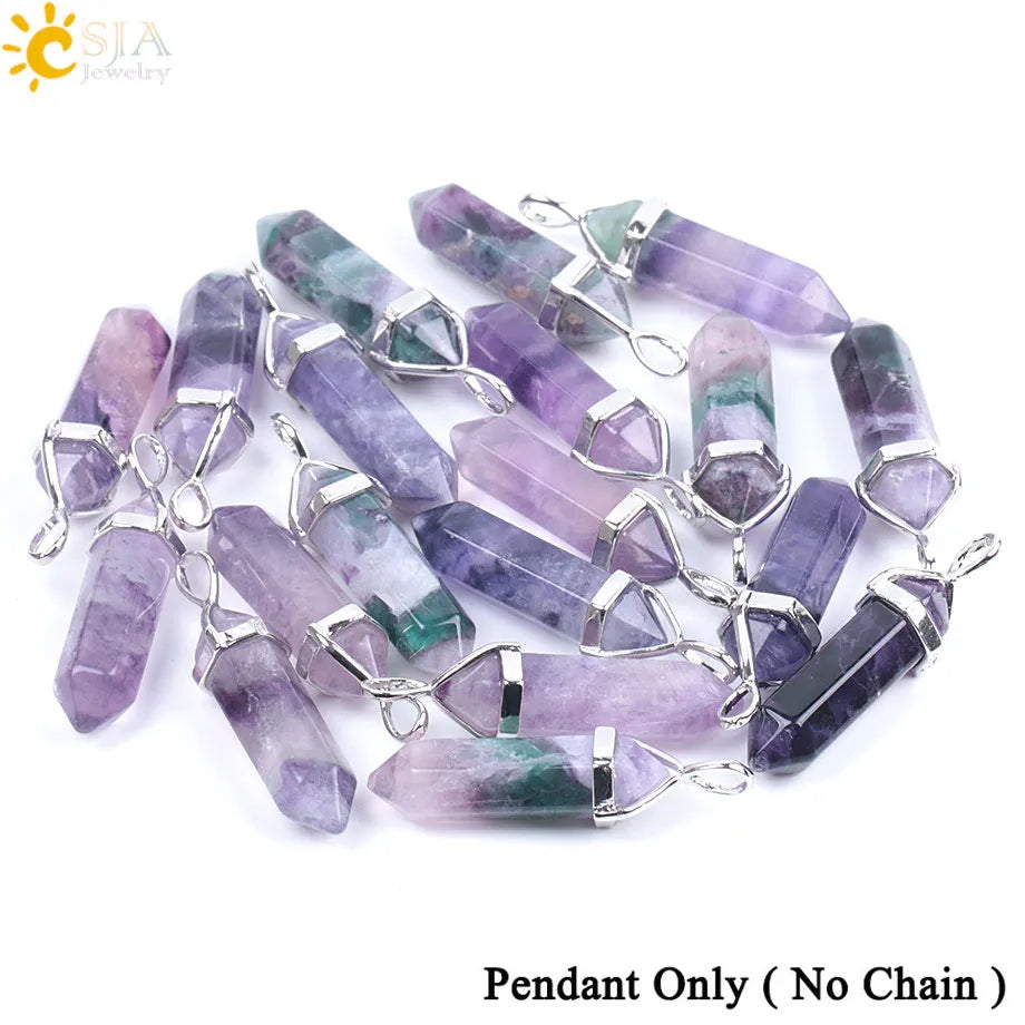 Natural Fluorite Hexagonal Pendant Necklace