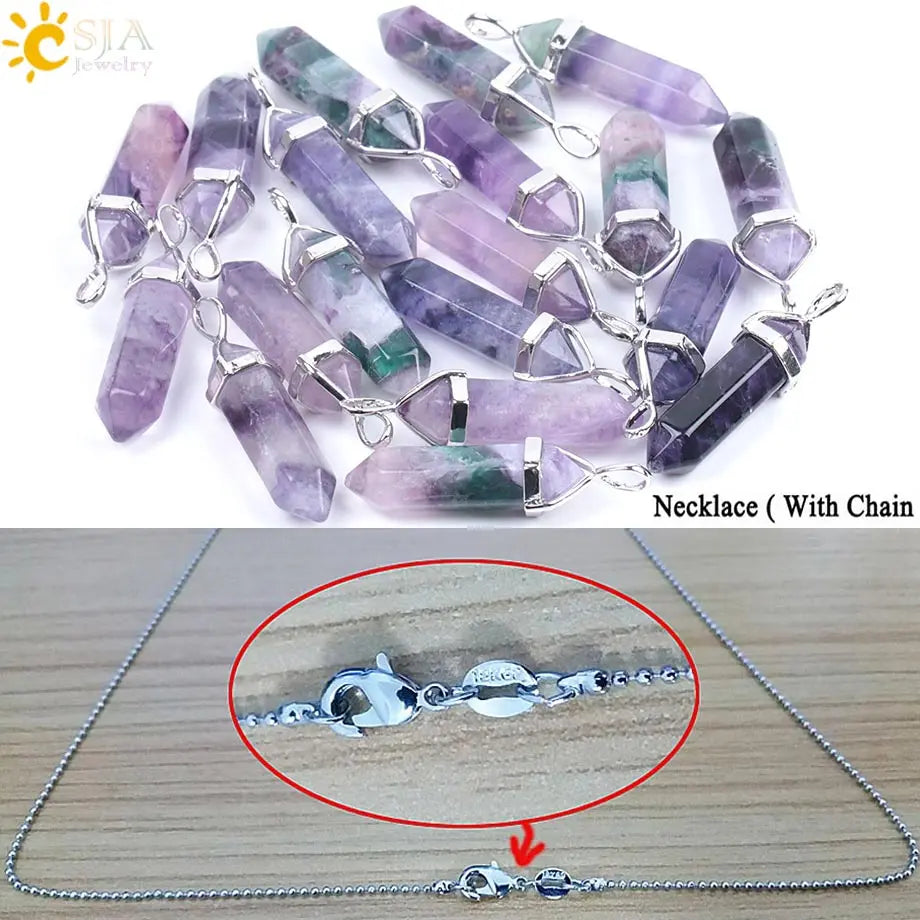 Natural Fluorite Hexagonal Pendant Necklace