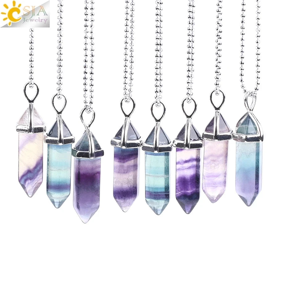 Natural Fluorite Hexagonal Pendant Necklace