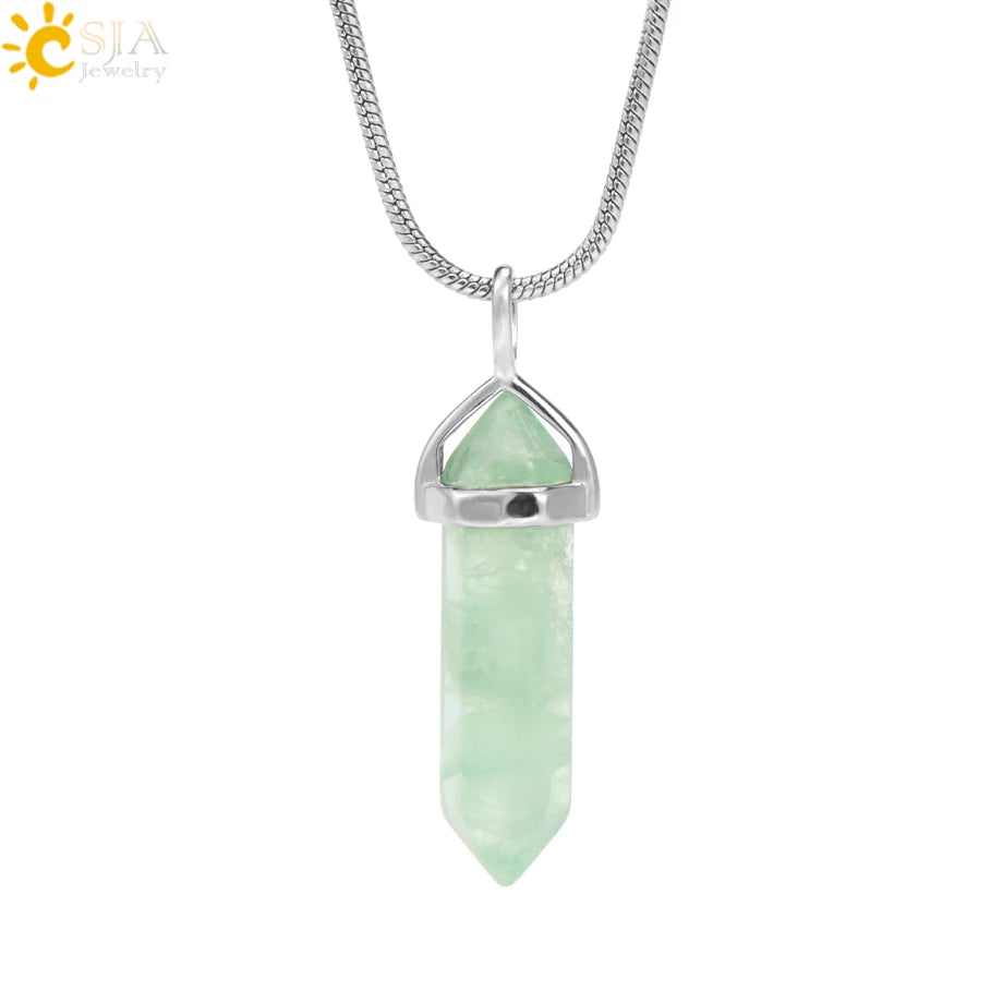Natural Fluorite Hexagonal Pendant Necklace