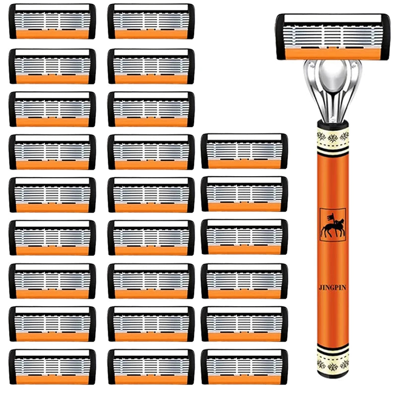 Six-Blade Manual Razor Set with Refills