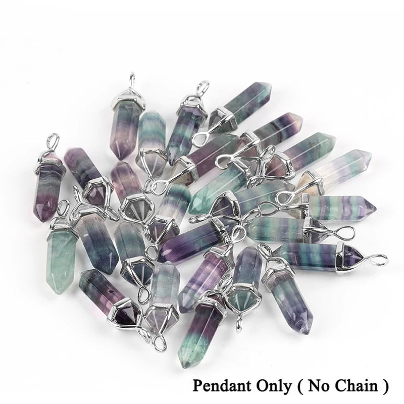 Natural Fluorite Hexagonal Pendant Necklace