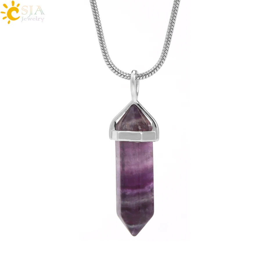 Natural Fluorite Hexagonal Pendant Necklace