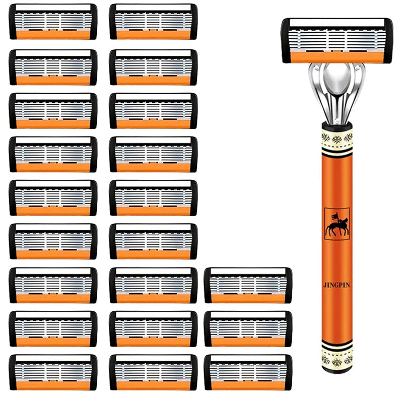 Six-Blade Manual Razor Set with Refills