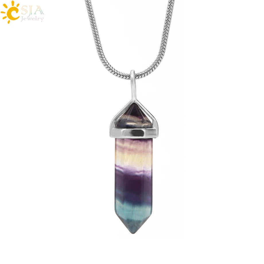 Natural Fluorite Hexagonal Pendant Necklace