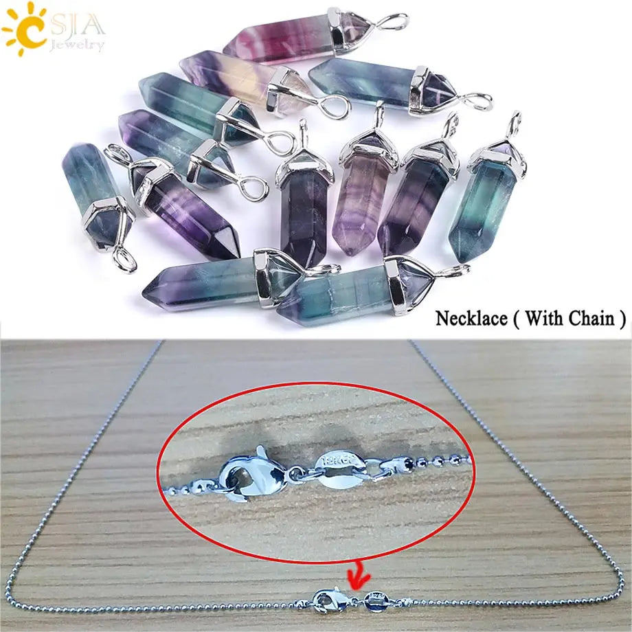 Natural Fluorite Hexagonal Pendant Necklace