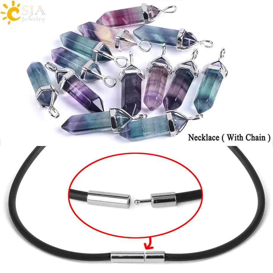 Natural Fluorite Hexagonal Pendant Necklace