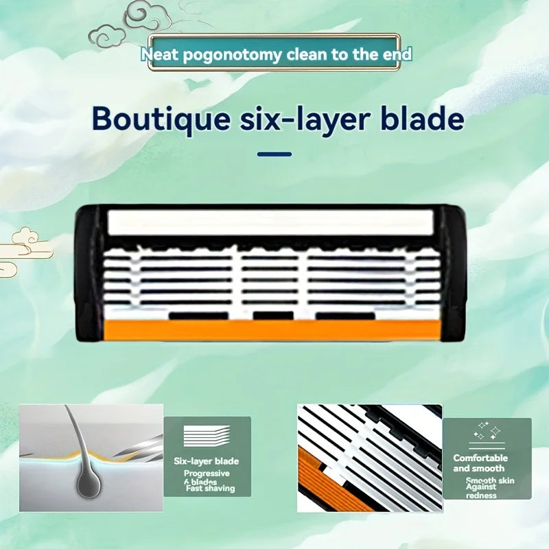 Six-Blade Manual Razor Set with Refills