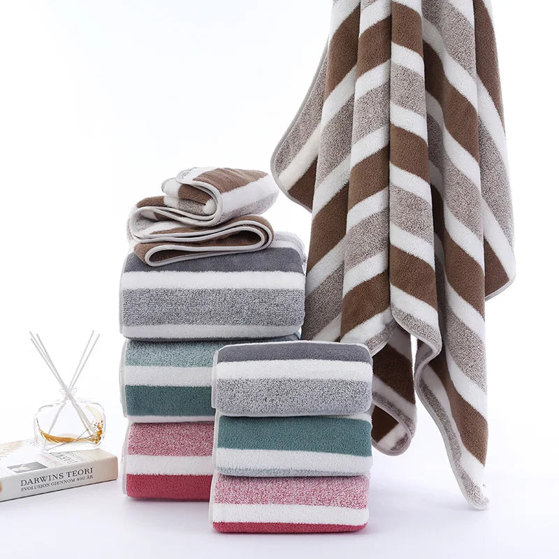Striped Pattern Towel Set Soft Face Towel Bath Towel Quick Drying Absorbent Towels For Bathroom